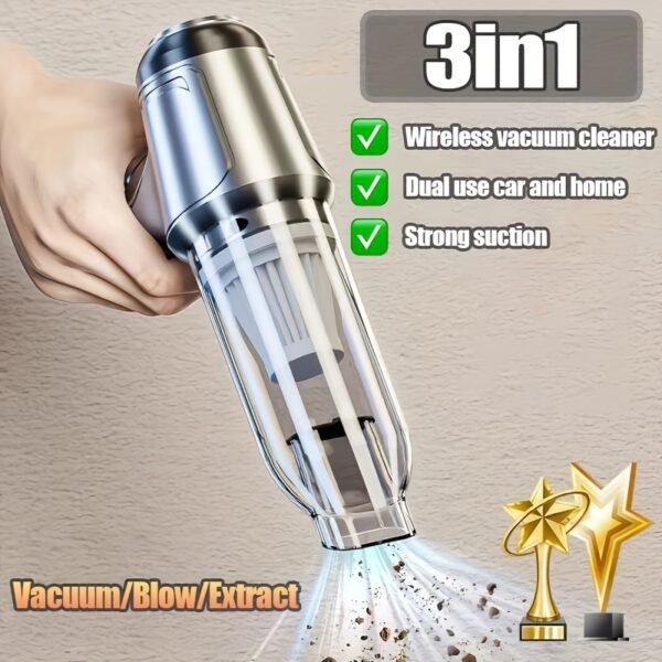 1pc 1500mAh*2/50W Handheld Powerful Car Vacuum Cleaner, Wireless Household Cleaning Machine, Up To 3.2kPa Suction Power Long Battery Life, Blowing And Sucking Integrated Vacuum Cleaner, Type-C Charging, Suitable For Home Cleaning Keyboard Sofa, Wet And Dry Vacuum Cleaner Accessories Cleaning Supplies Small Appliances, Assorted Colors Fit Your Needs And Favors - Image 2