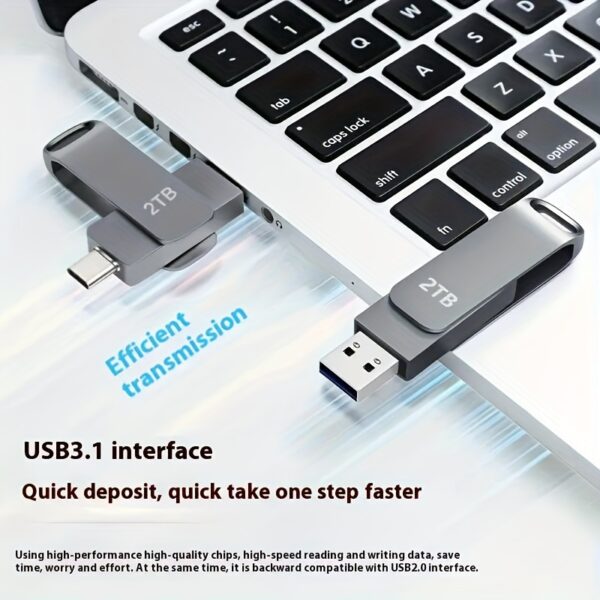 2TB USB Flash Drive Type-C Dual Interface Phone Computer Dual-use Compatible With Most Electronic Devices - Plug And Play Read And Write Speed Efficient Transfer Thumb Drive 2TB Memory Stick 2000GB Pen Drive 2TB 360 ° Rotating Metal Style Keychain Design Safe And, Lightweight And Portable, Suitable For Various Occasions Such As Business, Office, Learning And Entertainment - Image 7