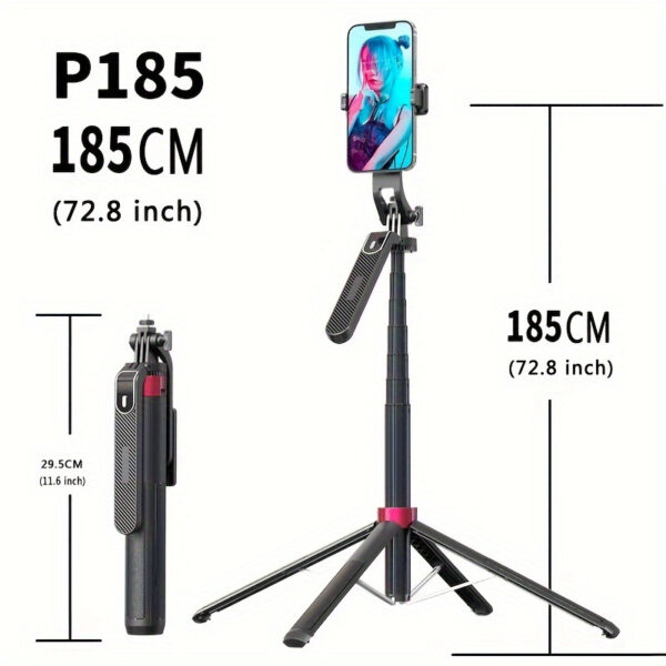 72" Extendable Professional Selfie Stick Tripod with Wireless Remote - 360° Smooth Rotation, Universal 1/4" Connector for Camera & Phone, Portable Aluminum Stand for Vlogging, Live Streaming, Video Recording, and Photography - Compact, Lightweight, and Durable Design - Image 7