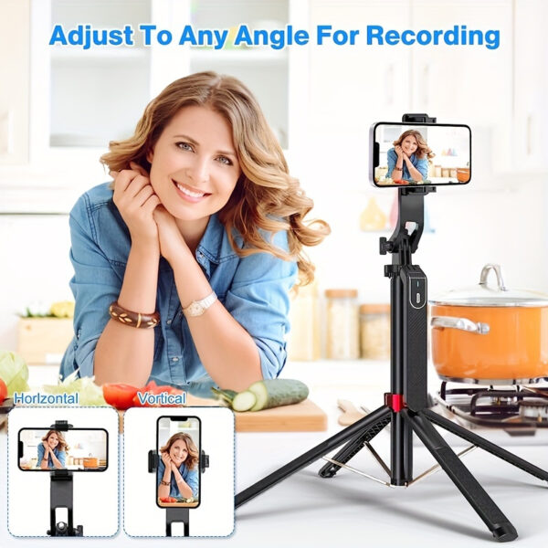 72" Extendable Professional Selfie Stick Tripod with Wireless Remote - 360° Smooth Rotation, Universal 1/4" Connector for Camera & Phone, Portable Aluminum Stand for Vlogging, Live Streaming, Video Recording, and Photography - Compact, Lightweight, and Durable Design - Image 4