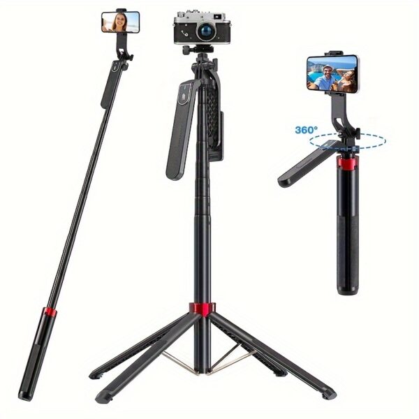 72" Extendable Professional Selfie Stick Tripod with Wireless Remote - 360° Smooth Rotation, Universal 1/4" Connector for Camera & Phone, Portable Aluminum Stand for Vlogging, Live Streaming, Video Recording, and Photography - Compact, Lightweight, and Durable Design - Image 2