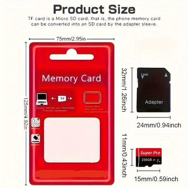 2024 Ultra-Fast Micro SD Card - 128GB/256GB, X-Ray & Shockproof, Heat Resistant TF/SD Memory for Cameras, Tablets, Phones - Includes Adapter - Image 5