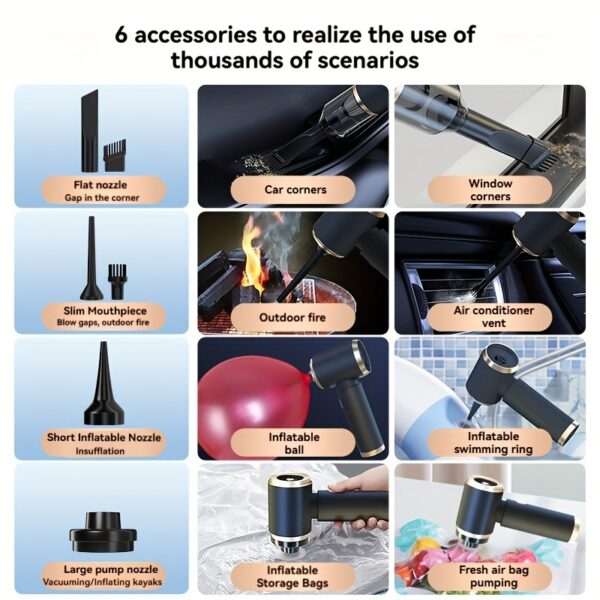 4-in-1 Portable Handheld Vacuum Cleaner - High Suction, Cordless Mini Car Vacuum with Multiple Attachments, USB Rechargeable for Home, Office & Travel - Image 11