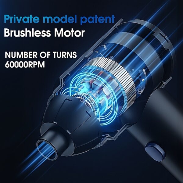 6000mAh 3-in-1 Cordless Compressed Air Duster - 60000RPM High-Power Dust Blower, 15000PA Strong Suction, Rechargeable Battery, LED Light, Suitable for Room, Car, Keyboard, Computer, and Electronics Cleaning, Portable and Lightweight Design - Image 2