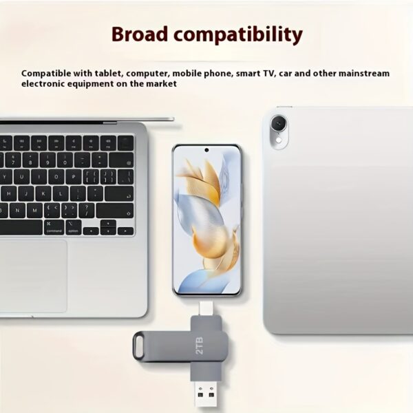 2TB USB Flash Drive Type-C Dual Interface Phone Computer Dual-use Compatible With Most Electronic Devices - Plug And Play Read And Write Speed Efficient Transfer Thumb Drive 2TB Memory Stick 2000GB Pen Drive 2TB 360 ° Rotating Metal Style Keychain Design Safe And, Lightweight And Portable, Suitable For Various Occasions Such As Business, Office, Learning And Entertainment - Image 4