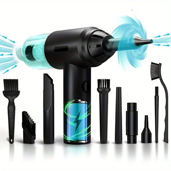 6000mAh 3-in-1 Cordless Compressed Air Duster - 60000RPM High-Power Dust Blower, 15000PA Strong Suction, Rechargeable Battery, LED Light, Suitable for Room, Car, Keyboard, Computer, and Electronics Cleaning, Portable and Lightweight Design