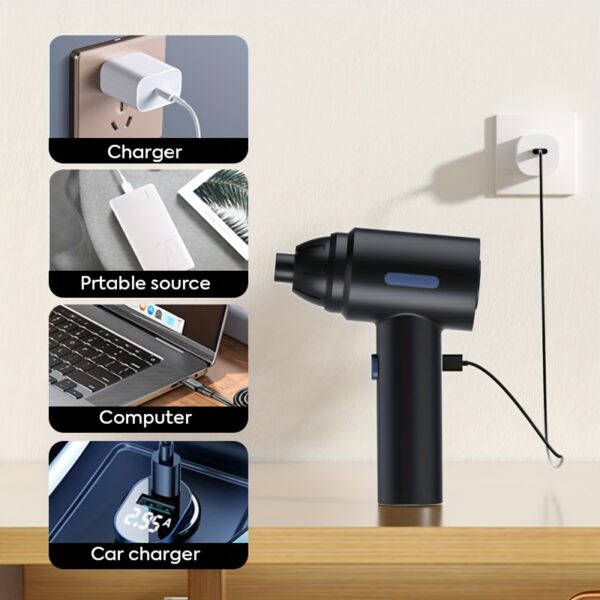 6000mAh 3-in-1 Cordless Compressed Air Duster - 60000RPM High-Power Dust Blower, 15000PA Strong Suction, Rechargeable Battery, LED Light, Suitable for Room, Car, Keyboard, Computer, and Electronics Cleaning, Portable and Lightweight Design - Image 10
