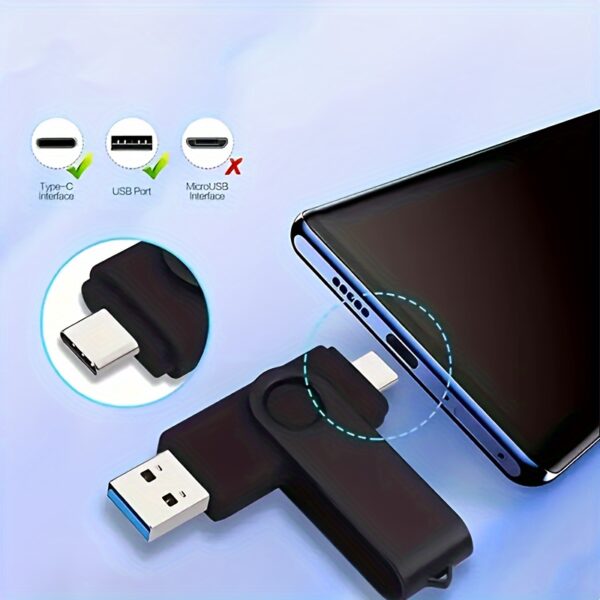 2-in-1 USB 2.0 & Type-C Flash Drive - Rotatable Pen Design, Metal Memory Stick, 128GB/256GB Options - Image 4