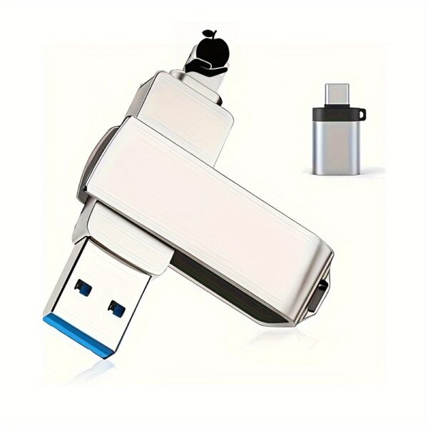 TOPESEL USB 3.0 128GB Memory Stick, 3-in-1 Flash Drive For Pad, Android Phone/Tablet, PC, OTG Swivel USB Flash Drive USB Flash Drive Rugged Metallic Silver High Speed Photo Memory Stick External Memory, Thumb Drive For Android/Pad/Computer/PC - Image 4