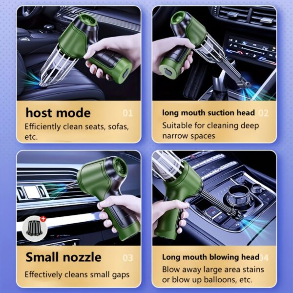 1pc 1500mAh*2/50W Handheld Powerful Car Vacuum Cleaner, Wireless Household Cleaning Machine, Up To 3.2kPa Suction Power Long Battery Life, Blowing And Sucking Integrated Vacuum Cleaner, Type-C Charging, Suitable For Home Cleaning Keyboard Sofa, Wet And Dry Vacuum Cleaner Accessories Cleaning Supplies Small Appliances, Assorted Colors Fit Your Needs And Favors - Image 7