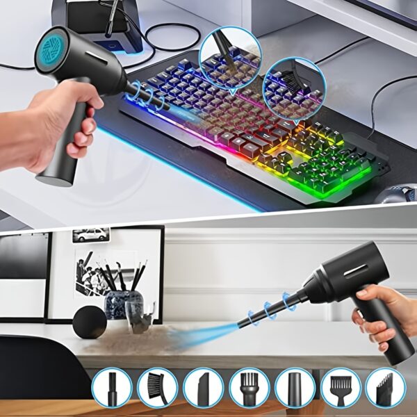 6000mAh 3-in-1 Cordless Compressed Air Duster - 60000RPM High-Power Dust Blower, 15000PA Strong Suction, Rechargeable Battery, LED Light, Suitable for Room, Car, Keyboard, Computer, and Electronics Cleaning, Portable and Lightweight Design - Image 7
