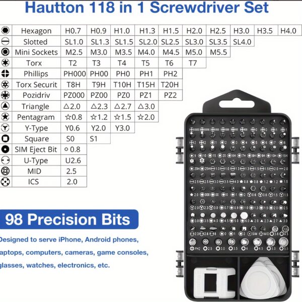 115 in 1 Precision Screwdriver Set, Multi-Purpose Repair Tool Kit for Watches, Computers, Phones, Glasses, Cameras - Portable & Professional DIY Hardware Tools with Case - Ideal Father's Day Gift - Image 3