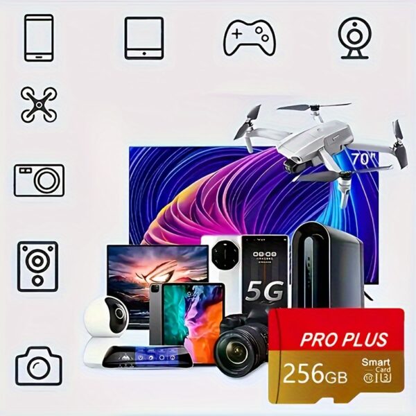 2024 Pro Plus Micro SD Card High-Speed Class 10 UHS-1 TF Memory Card with Adapter - 128GB, 256GB, 512GB - Temperature & Magnetic Proof for Smartphones, Cameras, Drones, Gaming Consoles - Image 3