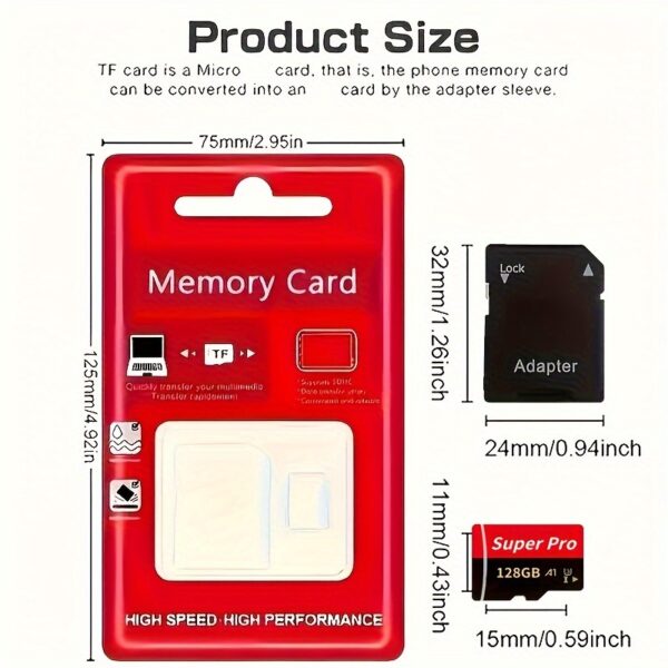 Super Pro 128GB/256GB Micro SD Memory Card with SD Adapter: High-Speed Flash Storage for HD Camera, Smartphone, PC, Headphones, PSP, U3 Mini SDXC for Full HD Video & Photo Storage - Image 6