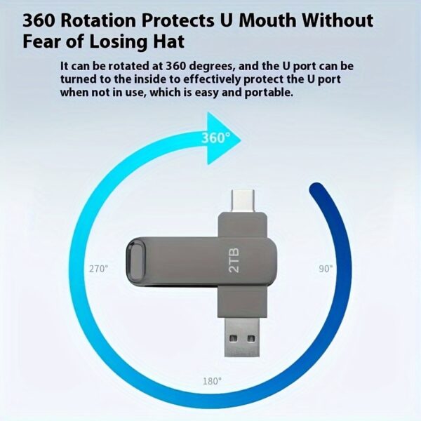 2TB USB Flash Drive Type-C Dual Interface Phone Computer Dual-use Compatible With Most Electronic Devices - Plug And Play Read And Write Speed Efficient Transfer Thumb Drive 2TB Memory Stick 2000GB Pen Drive 2TB 360 ° Rotating Metal Style Keychain Design Safe And, Lightweight And Portable, Suitable For Various Occasions Such As Business, Office, Learning And Entertainment - Image 8