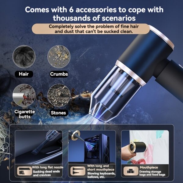 4-in-1 Portable Handheld Vacuum Cleaner - High Suction, Cordless Mini Car Vacuum with Multiple Attachments, USB Rechargeable for Home, Office & Travel - Image 10