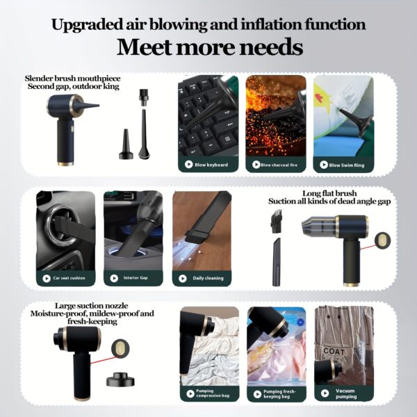4-in-1 Portable Handheld Vacuum Cleaner - High Suction, Cordless Mini Car Vacuum with Multiple Attachments, USB Rechargeable for Home, Office & Travel - Image 12