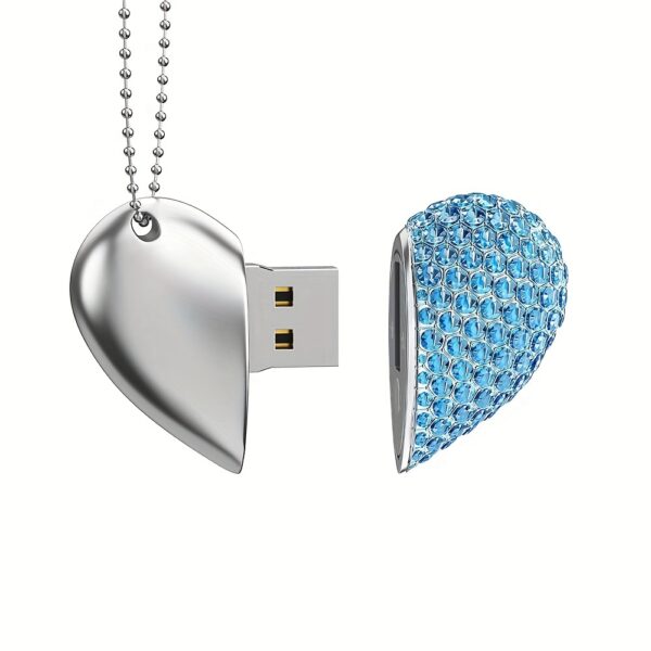 VANSUNY 64GB Heart-shaped USB 2.0 Flash Drive Crystal Memory Stick Thumb Drive Jumping Jewelry Pendant Necklace With Keychain - Blue - Image 5