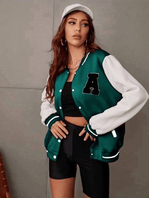 Letter Pattern Varsity Jacket, Street Wear Button Front Jacket, Women's Clothing - Image 3