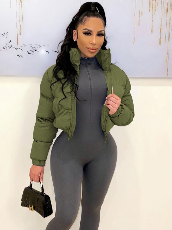 Zip Up Solid Parka, Casual Long Sleeve Winter Warm Outerwear, Women's Clothing - Image 3