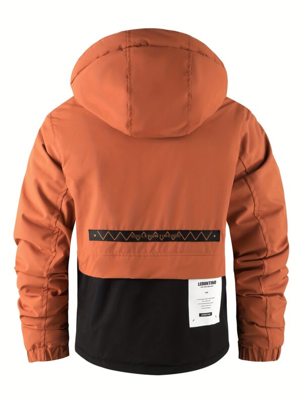 Men's Street Style Hooded Polyester Jacket with Zipper Front, Casual Outdoor Multi-Pocket Coat, Thickened Windproof with Removable Hood, Loose Fit, Long Sleeve, Woven, Alphabet Pattern, Unisex - Image 9