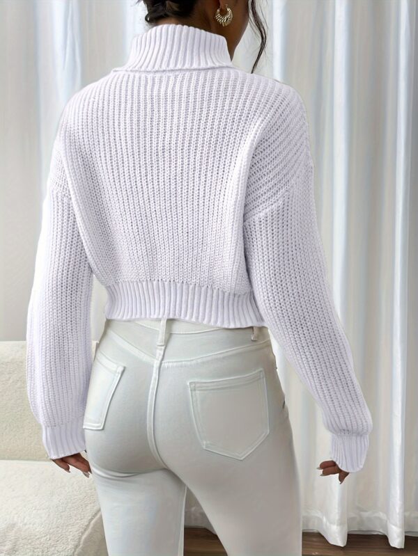 Butterfly Pattern Turtle Neck Pullover Sweater, Casual Long Sleeve Crop Sweater, Women's Clothing - Image 8
