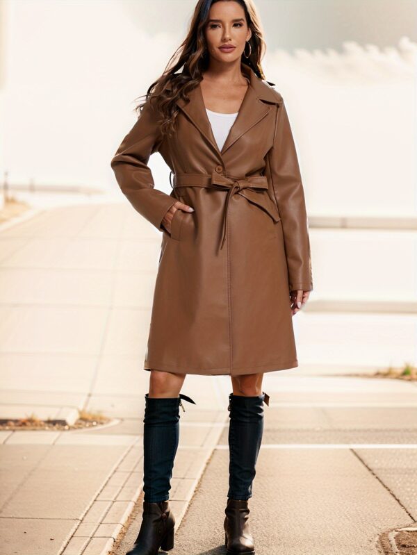 PU Leather Lapel Coat, Casual Long Sleeve Versatile Outerwear, Women's Clothing - Image 11