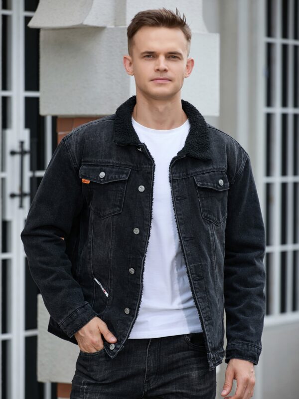 Men's Casual Fashion Denim Jacket, Relaxed Fit Thickened Denim Coat With Button Closure - Image 2