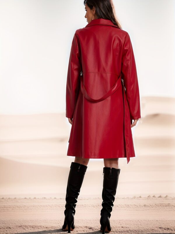PU Leather Lapel Coat, Casual Long Sleeve Versatile Outerwear, Women's Clothing - Image 6