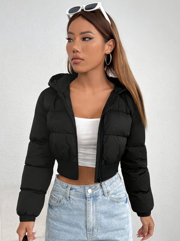 Zipper Stand Collar Crop Jacket, Casual Long Sleeve Jacket For Winter, Women's Clothing