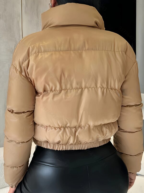 Zip-up Crop Lapel Puffy Coat, Casual Thermal Long Sleeve Coat For Fall & Winter, Women's Clothing - Image 3
