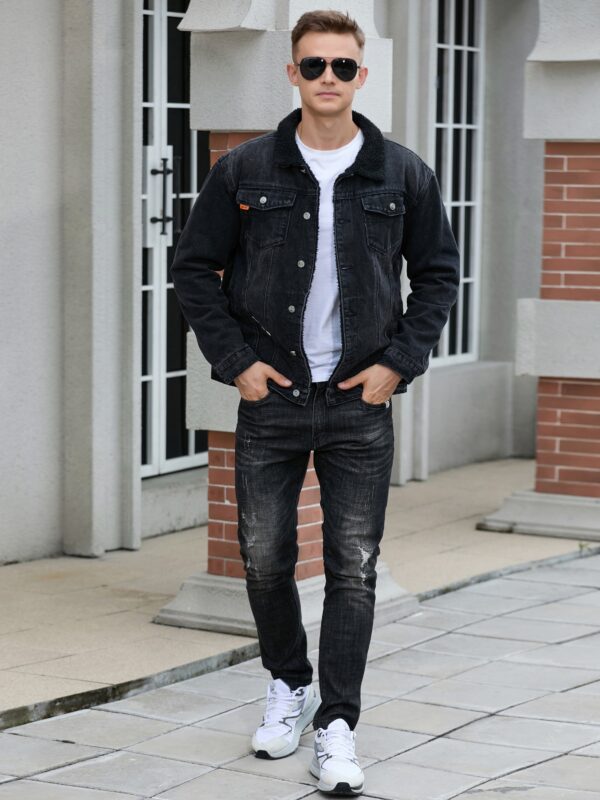Men's Casual Fashion Denim Jacket, Relaxed Fit Thickened Denim Coat With Button Closure - Image 10