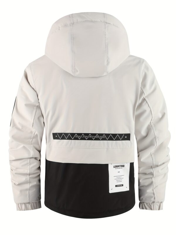 Men's Street Style Hooded Polyester Jacket with Zipper Front, Casual Outdoor Multi-Pocket Coat, Thickened Windproof with Removable Hood, Loose Fit, Long Sleeve, Woven, Alphabet Pattern, Unisex - Image 8