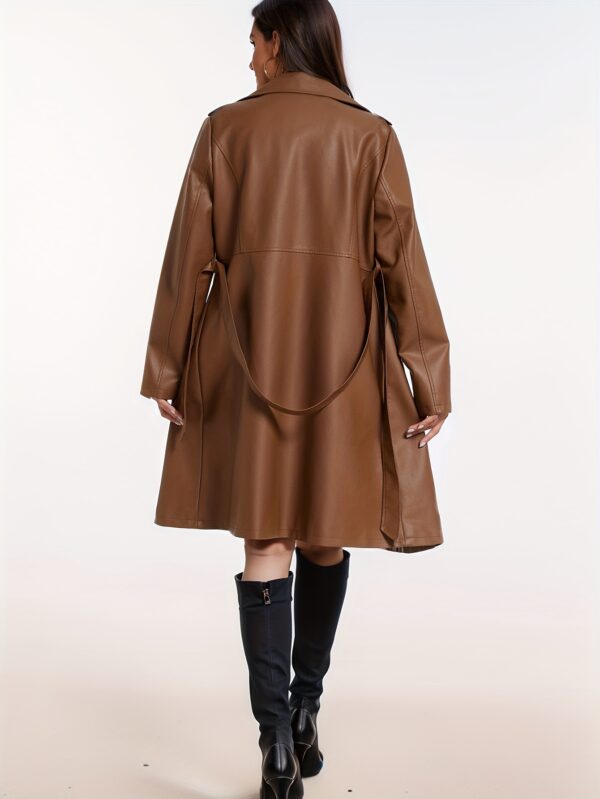 PU Leather Lapel Coat, Casual Long Sleeve Versatile Outerwear, Women's Clothing - Image 5