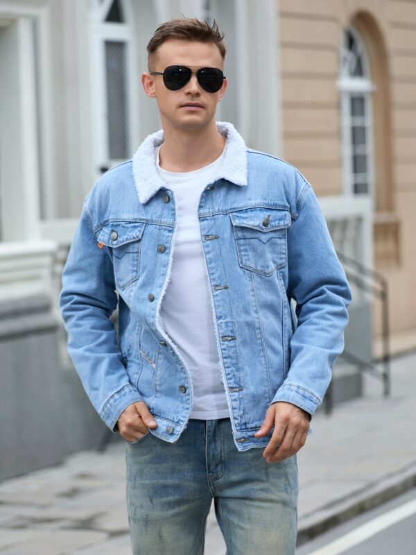 Men's Casual Fashion Denim Jacket, Relaxed Fit Thickened Denim Coat With Button Closure - Image 5