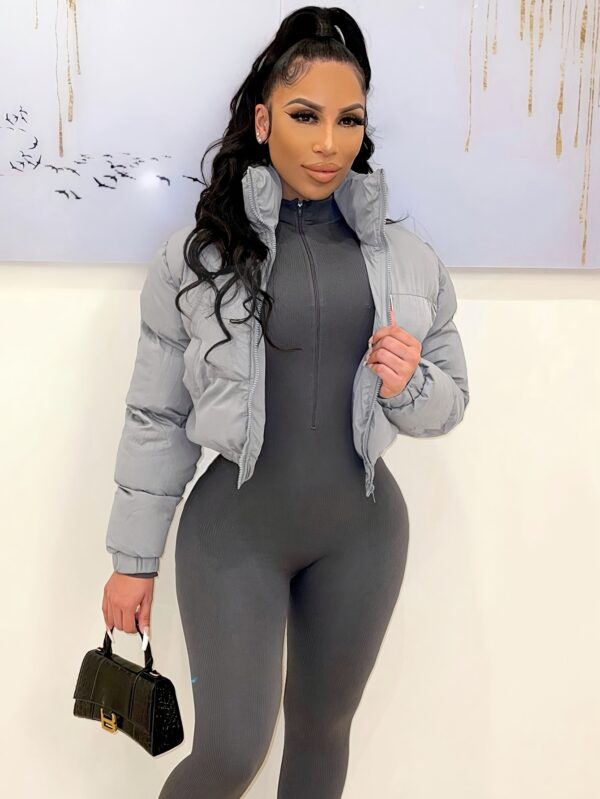 Zip Up Solid Parka, Casual Long Sleeve Winter Warm Outerwear, Women's Clothing - Image 6