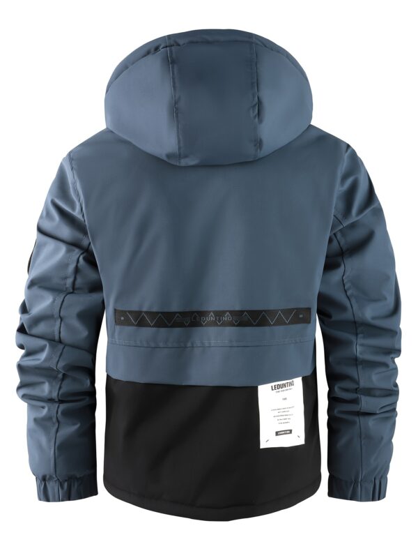 Men's Street Style Hooded Polyester Jacket with Zipper Front, Casual Outdoor Multi-Pocket Coat, Thickened Windproof with Removable Hood, Loose Fit, Long Sleeve, Woven, Alphabet Pattern, Unisex - Image 7