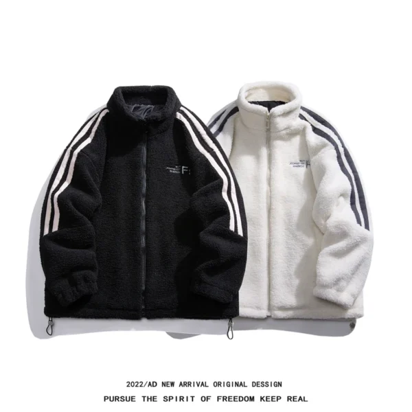 Winter Jacket Men Fleece Fluffy Thicken Warm Parkas Coat Letter Embroidery Harajuku Zipper Women Jacket Streetwear Couple's Coat - Image 3