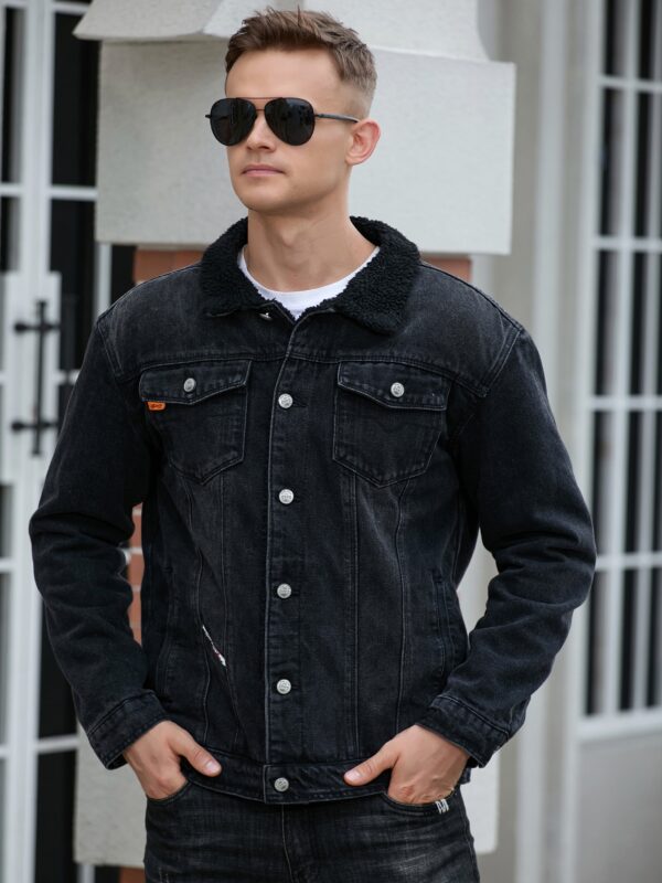 Men's Casual Fashion Denim Jacket, Relaxed Fit Thickened Denim Coat With Button Closure - Image 8