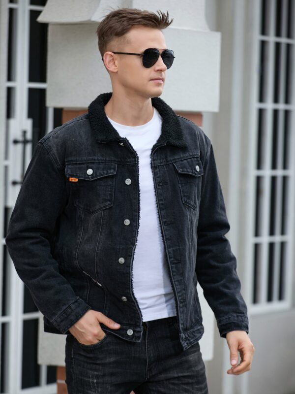 Men's Casual Fashion Denim Jacket, Relaxed Fit Thickened Denim Coat With Button Closure - Image 4