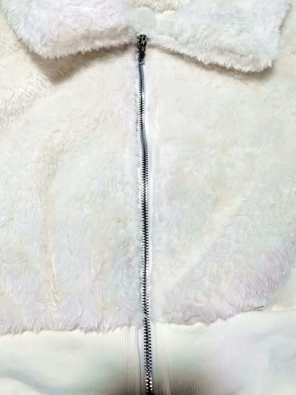 Solid Teddy Bear Zipper Jacket, Casual Thermal Long Sleeve Lapel Crop Coat For Fall & Winter, Women's Clothing - Image 5