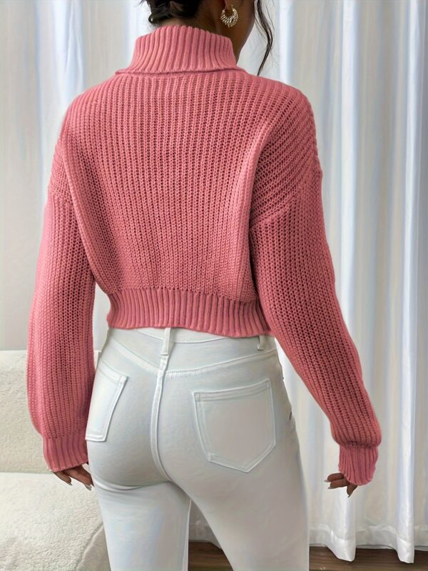 Butterfly Pattern Turtle Neck Pullover Sweater, Casual Long Sleeve Crop Sweater, Women's Clothing - Image 7