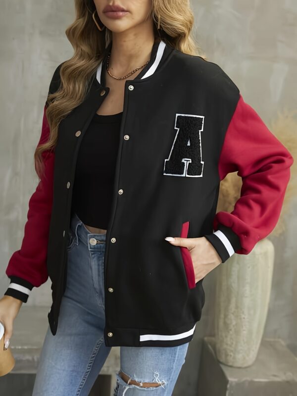 Letter Pattern Varsity Jacket, Street Wear Button Front Jacket, Women's Clothing - Image 6