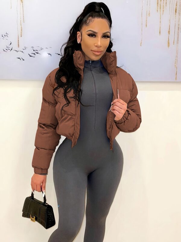 Zip Up Solid Parka, Casual Long Sleeve Winter Warm Outerwear, Women's Clothing - Image 5