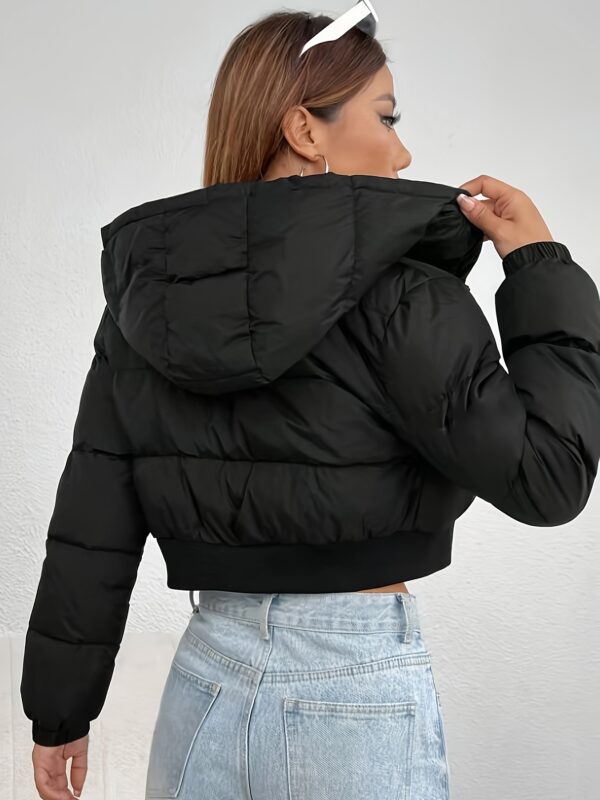 Zipper Stand Collar Crop Jacket, Casual Long Sleeve Jacket For Winter, Women's Clothing - Image 3