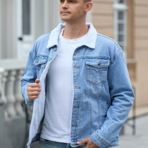 Men's Casual Fashion Denim Jacket, Relaxed Fit Thickened Denim Coat With Button Closure
