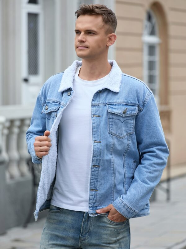 Men's Casual Fashion Denim Jacket, Relaxed Fit Thickened Denim Coat With Button Closure