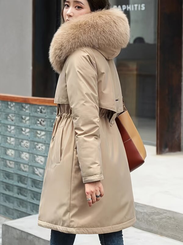 Street Style Adult Hoodie Top - Winter Thickened Solid Color Polyester Coat with Drawstring Waist, Woven Women's Fashion Mid-Length Parka - Image 6