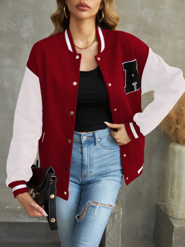 Letter Pattern Varsity Jacket, Street Wear Button Front Jacket, Women's Clothing - Image 2