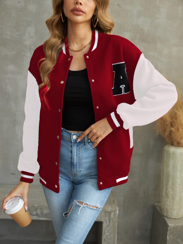 Letter Pattern Varsity Jacket, Street Wear Button Front Jacket, Women's Clothing - Image 9